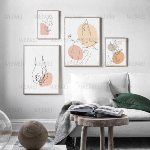 Nordic Decoration Poster Simple Pen Plant and Character Canvas Painting Home Decoration Wall Art for Bedroom Living Room