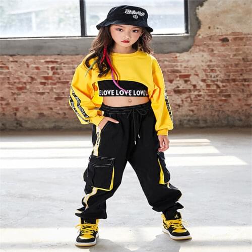 Children Hip Hop Clothes Girls Jazz Street Dance Costume Kids Sweatshirt Pants Set Ballroom Dancewear Stage Rave Clothing