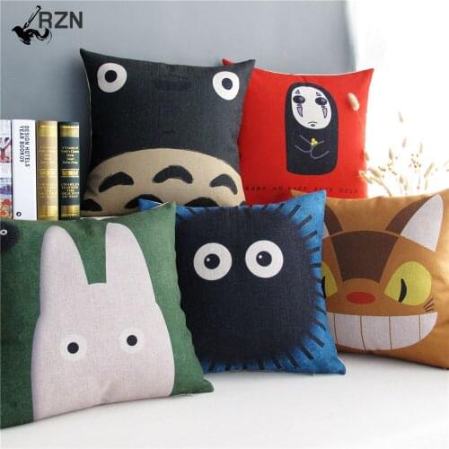 Home Decorative Cushion Cover Pillow Case Japan Hayao Miyazaki Totoro Series Cat Pattern Linen Cotton Cushions Covers 45x45cm