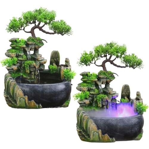Wealth Feng Shui Office Tabletop Ornaments Desktop Flowing Water Waterfall Fountain With Color Changing Lights Spray UK Plug