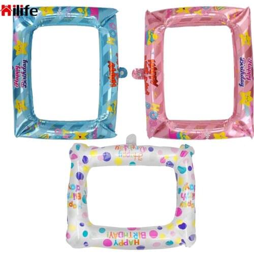 Birthday Photo Booth Happy Birthday Inflatable Frame Photo Graduation Party Decorations 1Pcs Foil Balloons Balloon Photo Frame