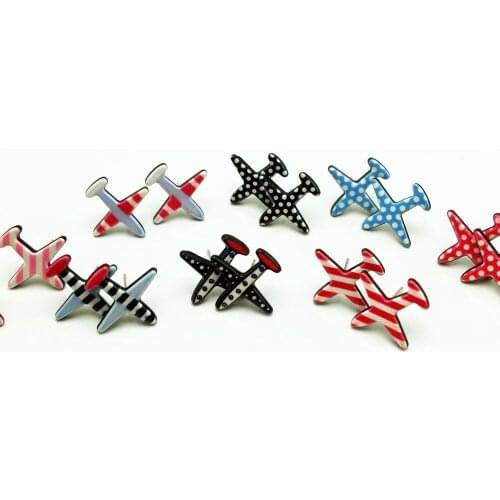 Hot selling fashion ear studs earrings lovely air plane for girls women colorful strips dots pendientes new summer jewelry 2016