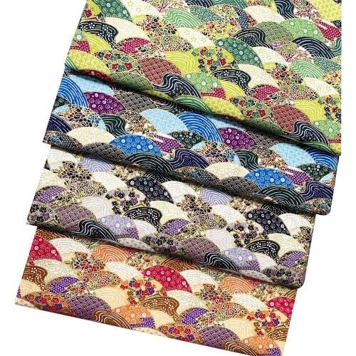 Cotton Bronzing Fabric Japanese Wave Cloth For DIY Patchwork Sewing Clothing