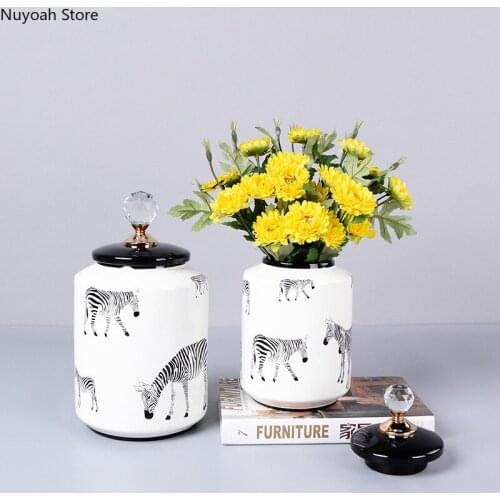 Zebra Ceramic Storage Tank Modern Household Storage Tank Living Room Decoration Sealed Storage Box Flower Arrangement Ornaments