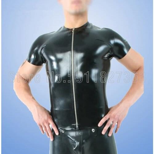 Classic 100% Handmade Latex Men Short Sleeves Men black latex T-shirt fashion rubber Shirts Fashion Top