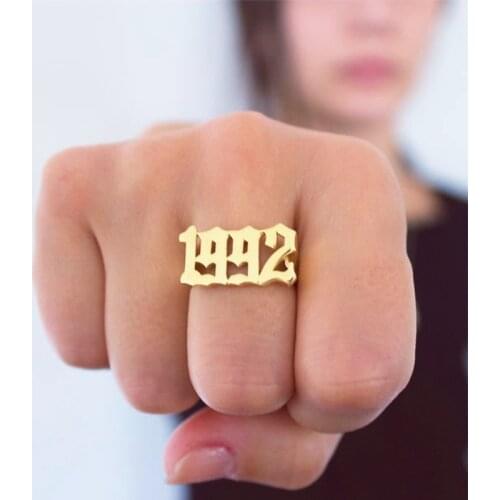 New Baby Birth Year Rings Stainless Steel Old English Numbers Rings Ancient Numerals Jewelry Wedding Gifts Bague Femme