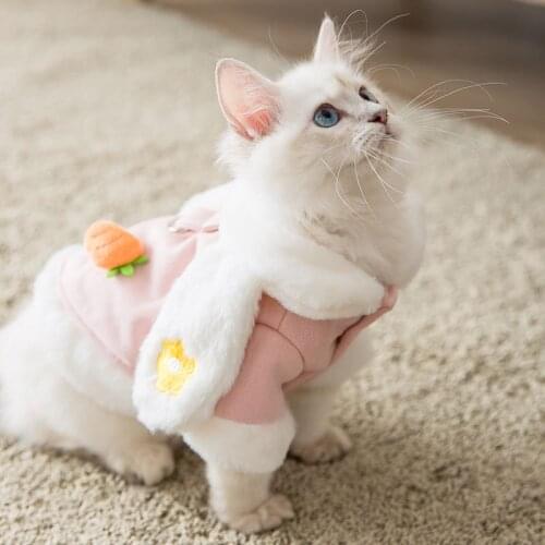 Pet Dog Cat Clothes Cute Rabbit Cartoon Costume Cat Clothes Warm Winter Clothes For Dogs Cats Home Pajamas Puppy Hoodie Pet Coat