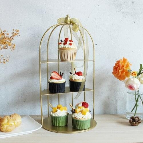 Wrought Iron Bird Cage Dessert Cake Display Stand Table Decoration Cake Rack Snack Holder Wedding Birthday Party Food Cake Tray