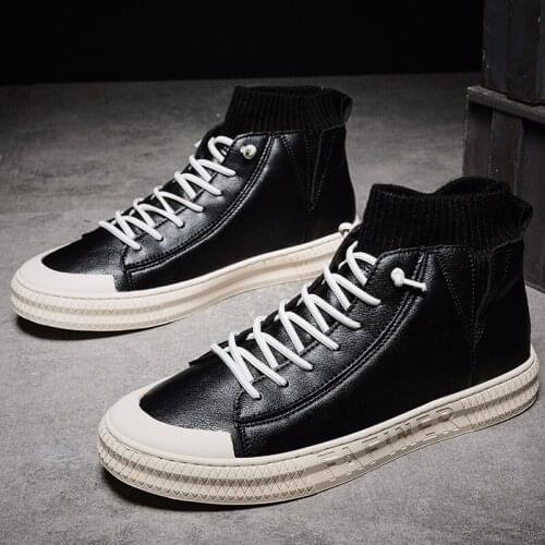 Leather shoes high hightop sneakers for leisure fashion sneaker brown causal casual vintage wear mens loafers man shoe top High