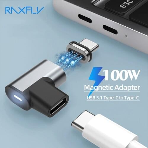 Raxfly 100W Magnetic Cable Adapter USB C To Type C Connector 24-Pin 10Gbs USB C 3.1 Fast Charging Quick Charge Phone Converter