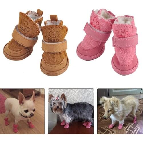 Cute Dog Boots Pet Warm Shoes Soft Non-slip Winter Dog Shoes for Small Dogs Snow Boots 4Pcs/Set Puppy Sneakers Pet Supplies