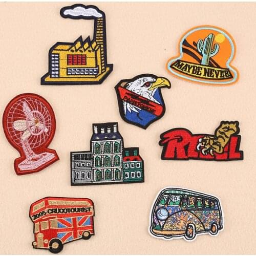 Hippie Embroidery Patches for Clothing Fans/Bus/Industry House Sewn Stickers DIY Applique Stripes Badges Building Iron on Patch