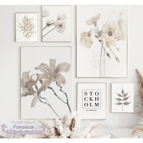 White Flower Plant Leaf Posters and Prints Nordic Stockholm Quotes Canvas Painting Wall Art Pictures for Living Room Decor