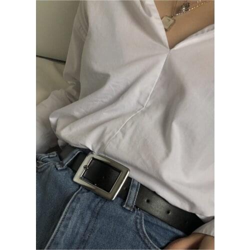 2021 New Fashion Black Women Belt Basic Rectangle Silver Color Buckle Free and Fast Shipping