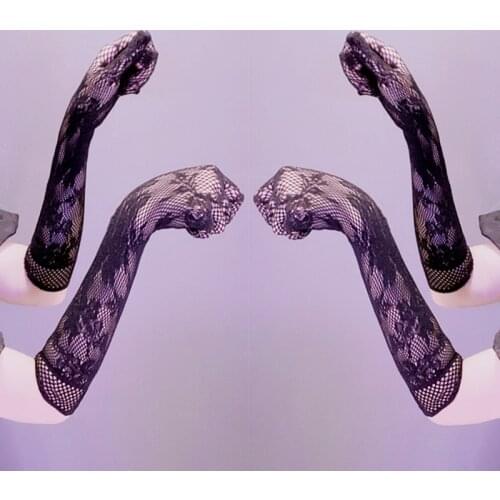 Fashion Long Full Finger Fishnet Gloves Punk Goth Pole Dance Clubwear Elastic Mesh Gloves Women Sexy Cosplay Accessories