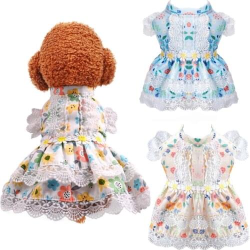 Dog Dress for Small Dogs Girl Summer Pet Clothes Cute Floral Lace Puppy Cat Princess Dress Chihuahua Shih tzu Poodle Pomeranian