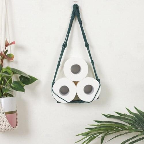 Nordic Hanging Cotton Rope Roll Paper Holder Toilet Paper Magazine Books Home Hotel Storage Hanging Pocket Rack Space-Saving