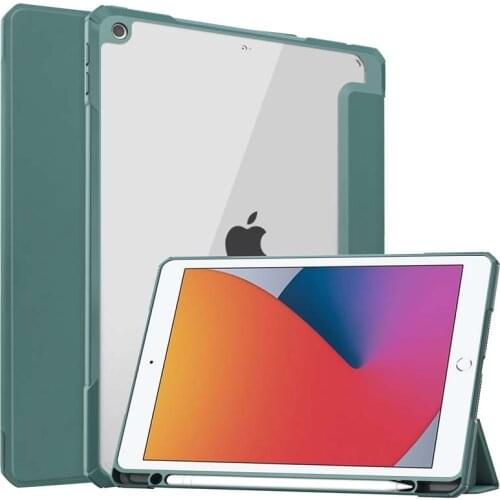 Premium Pencil Slot Case For iPad 8 10.2 2020 A2270 A2428 A2429 A2430 PU Leather Transparent Back Stand Cover