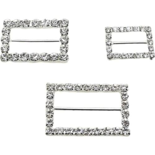 ZMASEY New 2018 Three Size Rectangle 10Pcs/Lot Buckle DIY Invitation Ribbon Slider For Wedding Decor Rhinestones Accessories