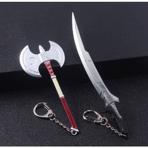 RJ Game God Of War Kratos Axe Long Knife Keychain Metal Weapon Model Dagger Bayonet Pendant Key Ring Car Jewelry Accessories