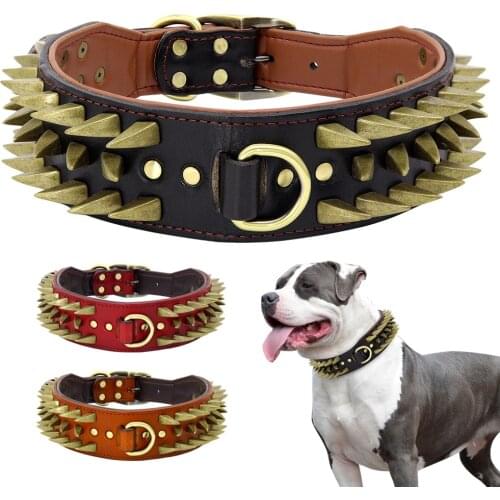Luxurious Leather Dog Collar Fashion Spike Studded Dog Collar Adjustable Pet Training Collars For Medium Large Dogs Pet Supplies