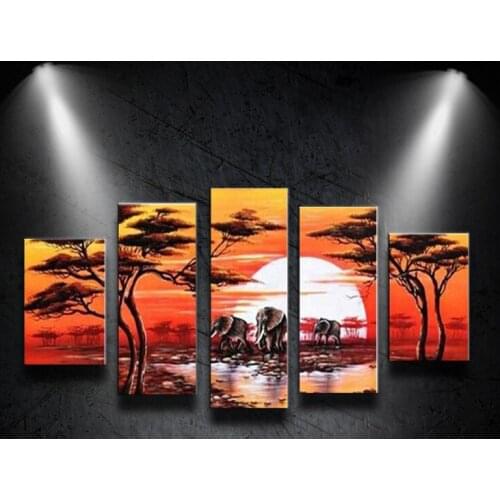 Hand-painted Oil Painting 5pcs/Set On Canvas High Quality Animal Landscape Modern Wall For Living Room Abstract Home Decor