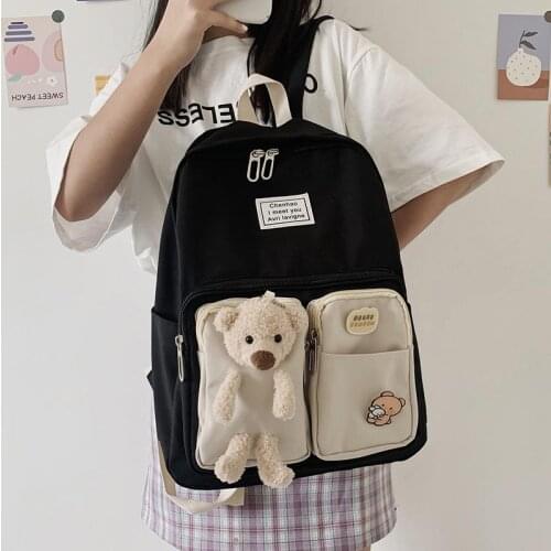 Women Backpack Preppy Style Cute Doll Decoration Kawaii for Teenage Girls School Bag High Quality Backpack Casual Simple Mochila