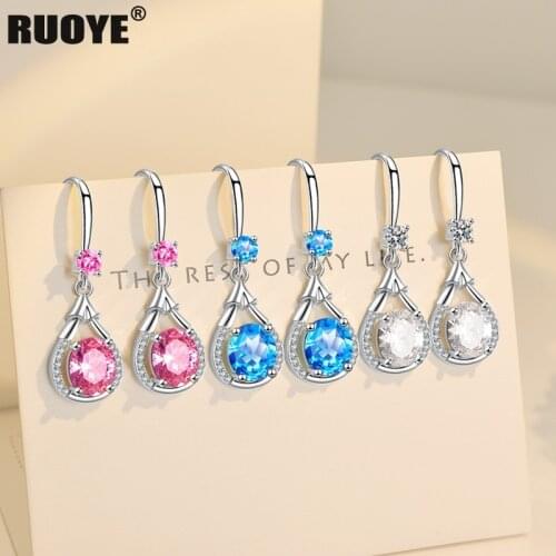 925 Sterling Silver Earrings Blue Pink White Crystal Earring For Women Silver Jewelry New 2021