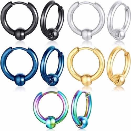 Basic Mens Earrings 5 Color Stainless Steel Hoop Earrings Simple Circle Bead Male Brincos Jewelry