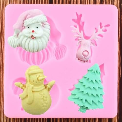 Christmas Snowman Deer Tree Silicone Molds Cupcake Topper Fondant Cake Decorating Tools DIY Cake Baking Candy Chocolate Moulds