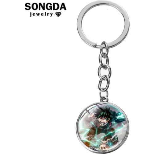 SONGDA My Hero Academia Theme Keychain Cosplay Midoriya Lzuku Anime Photo Glass Pendant Toy Key Ring Bag Car Key Chain for Fans