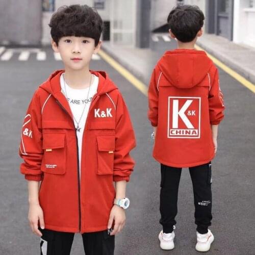 Spring Autumn Hooded Coat Childrens Long Windbreaker Jacket Spring Autumn Kids Teenager Zipper Casual Tops 6 8 10 12 14 Years