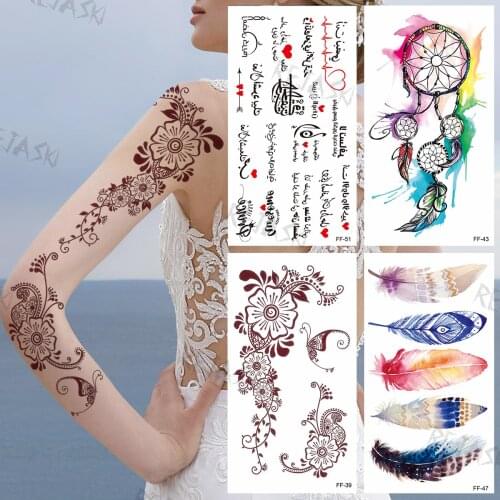 Red Lace Flower Temporary Tattoos For Women Adults Dream Catcher Feather Letter Fake Tattoo Sticker Wedding Sexy Arm Body Tatoos