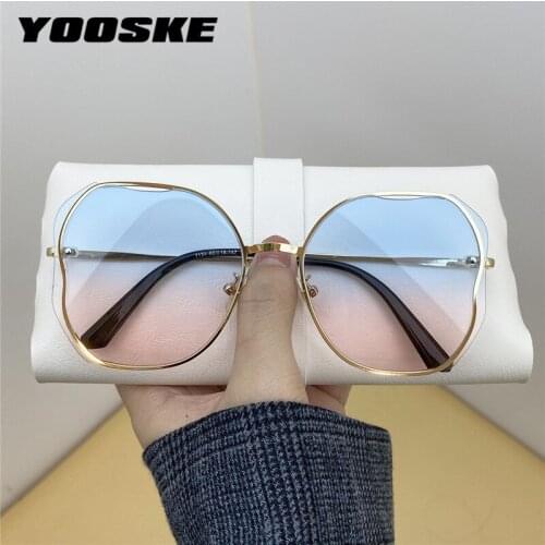 YOOSKE New Rimless Sunglasses for Women Fashion Gradient Blue Pink Eyewear Ladies Luxury Designer Butterfly Shaped Sun Glasses