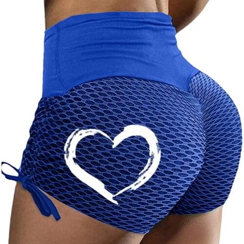 Women High Waist Butt Lifting Shorts Mesh Side Drawstring Shorts Jacquard Bubble Yoga Pants Breathable Workout Gym Sports Shorts