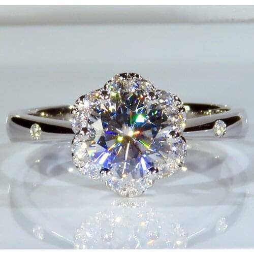 14K Au585 White Gold Women Ring Moissanite Diamonds 1 2 3 4 5 Carat Round Flower Wedding Party Engagement Anniversary Ring