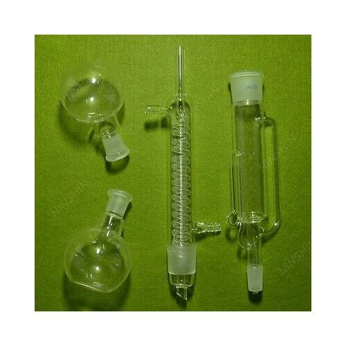 150ML,Glass Soxhlet Extractor with Coil Condenser and Two Flat Bottom Flask