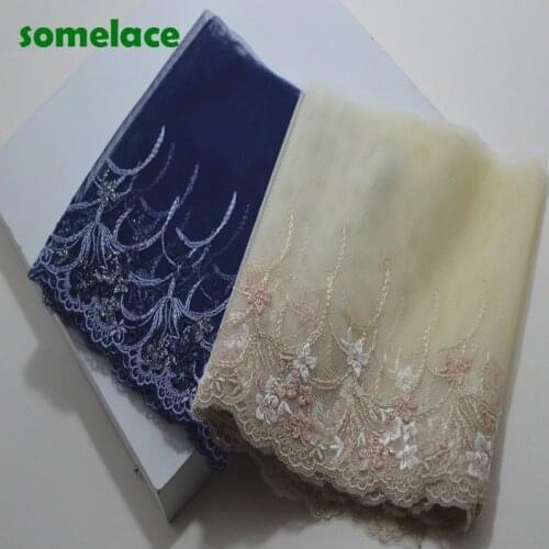 15cm(2yds/lot)blue~Transparent soft gauze floral High quality embroidery fabrics embroidery lace trim193152SOMELACE