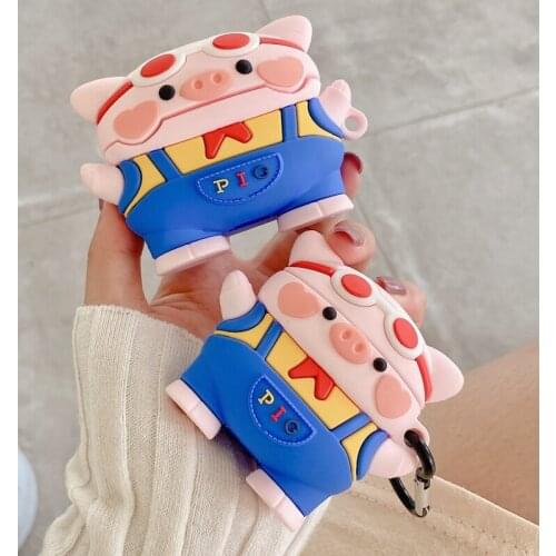 3D Case for AirPods 1 2 Pro Charging Box Soft Silicone Wireless Bluetooth Earphone Protective Cover Accessories with Keychain