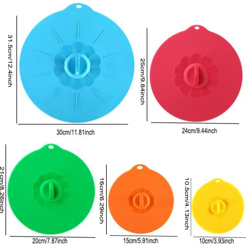 5 Pcs/Set Universal Silicone Lid-bowl Suction Pan Cooking Pot Lid-Silicon Stretch Lids Silicone Kitchen Pan Spill Stopper Cover