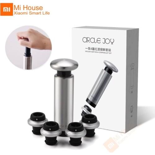 5PCS Xiaomi CircleJoy Vacuum Wine Bottle Stopper Sealed Storage Memory Wine Stopper Wine Corks Stainless Steel Open wine Bottle