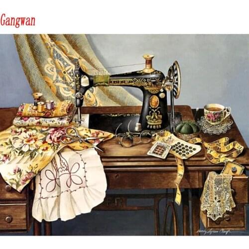 5D DIY Diamond Painting Sewing machine 3D Embroidery Cross Stitch Mosaic Rhinestone Full Square round Drill Home Decor sticker