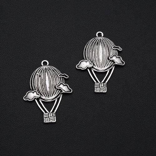 6pcs/Lots 23x31mm Antique Silver Plated Hot Air Balloon Charms Travel Pendants For DIY Trinkets Jewelry Making Finding Materials