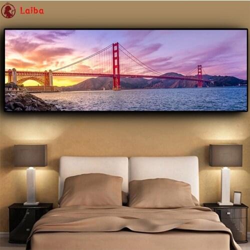 DIY Diamond Painting Sunsets Natural Golden Gate Bridge Coast Landscape diamond Embroidery 5d mosaic Diamond Painting