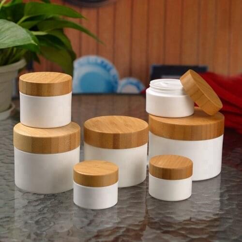Bamboo cosmetic 150ML/150G Empty Luxury Wooden Lid Pot PP Jar, Bamboo Cap Plastic White/Brown Jar, Cosmetic Cream Box Bamboo Cap