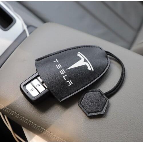 1Pcs PU Leather Car Key Case Dust Key Cover Storage Bag Accessories For Tesla Model 3 Model X Model S