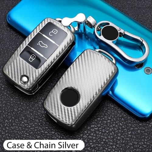 TPU Carbon Fiber Car Key Case Cover Shell Keychain Key Chain for VW Volkswagen Polo Tiguan Passat Golf Jetta Lavida Skoda