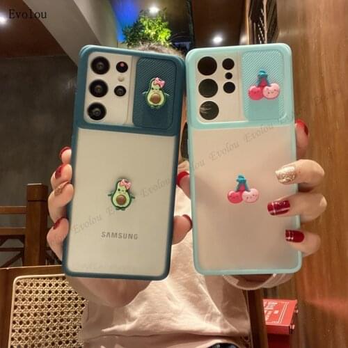 Slide Camera Lens Case for Samsung S21 Ultra DIY Cute 3D Fruit Matte Shockproof Cover Slide Case for Samsung A52 A72 A32 A42 A82