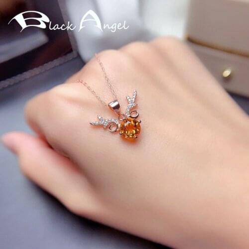 BLACK ANGEL Rose Gold Champagne Morganite Deer Pendant Citrine Gemstone Antlers Necklace Jewelry Females Pierscionki Bizuteria
