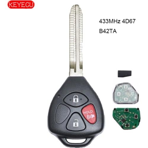 KEYECU Remote Key 3 Button 433MHz 4D67 Chip for Toyota Hilux 2005-2008 (MDL B42TA)